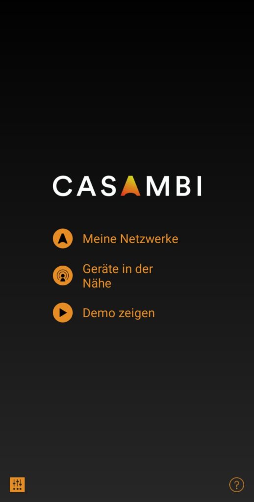 Startmenü Casambi App
